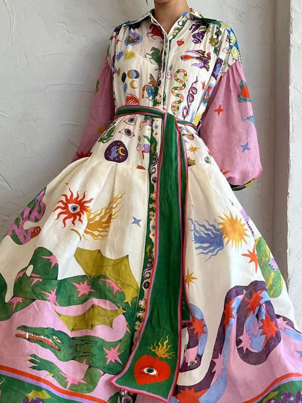 Rochie Plisată cu Mâneci Lungi și Croială Lejeră