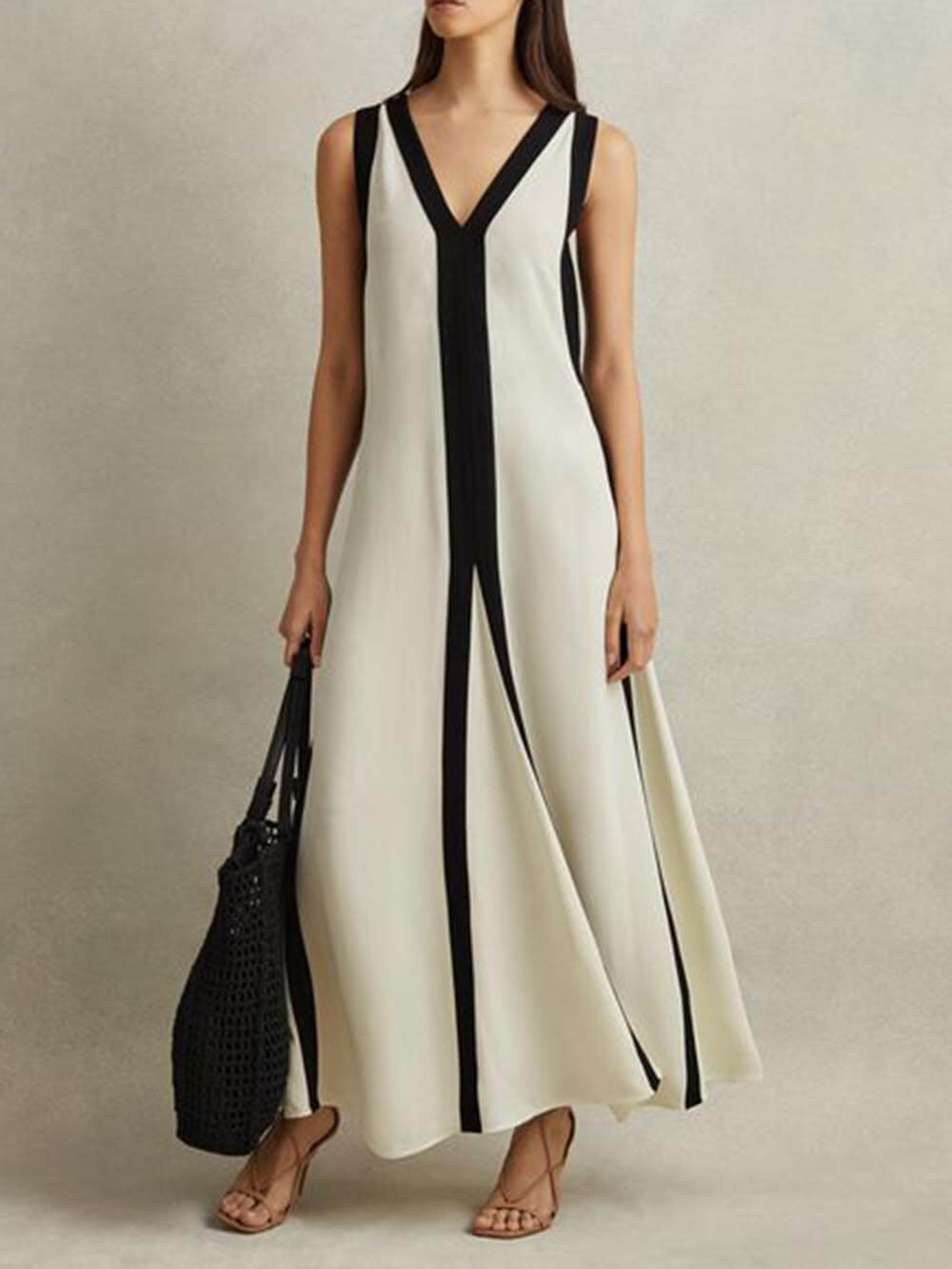 Rochie Maxi A-Line Reversibilă cu Blocuri de Culoare