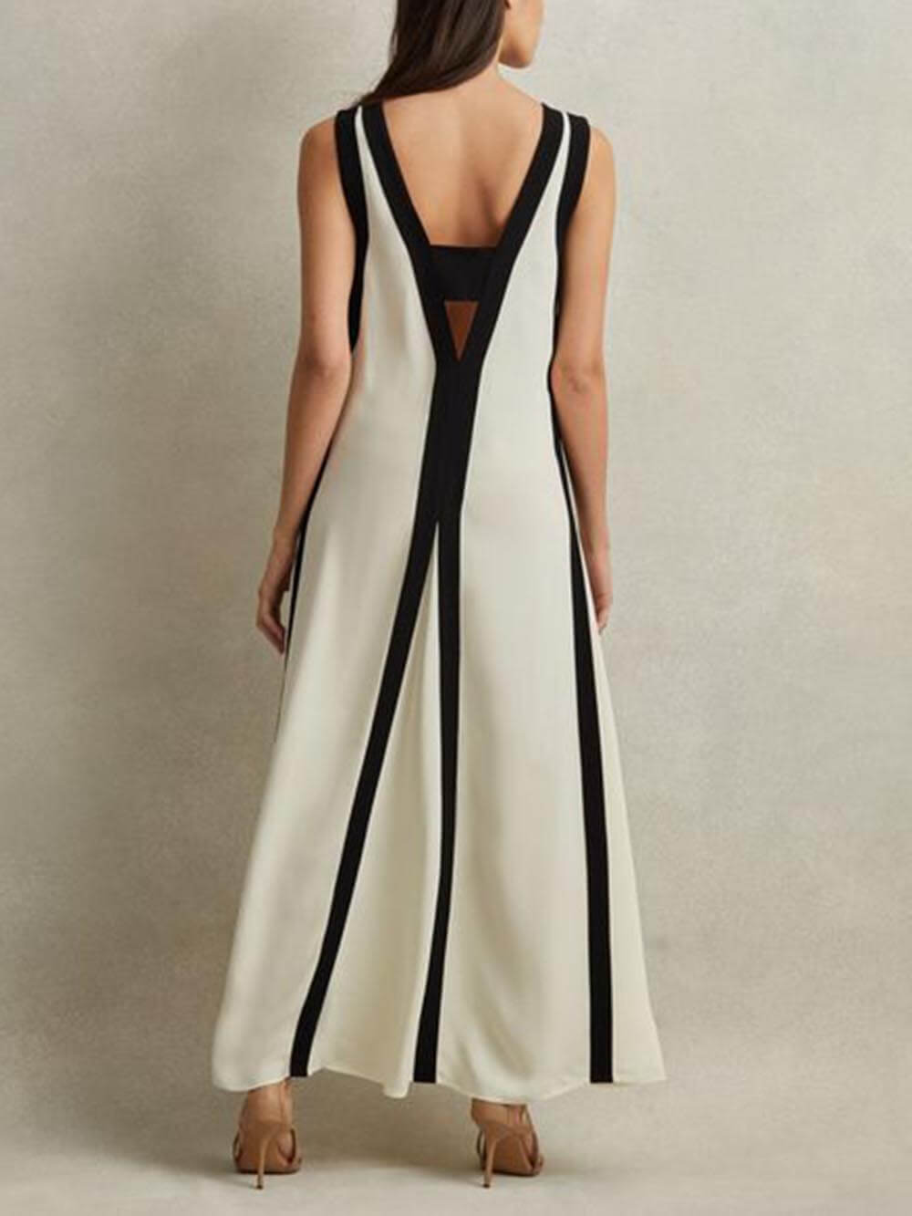 Rochie Maxi A-Line Reversibilă cu Blocuri de Culoare