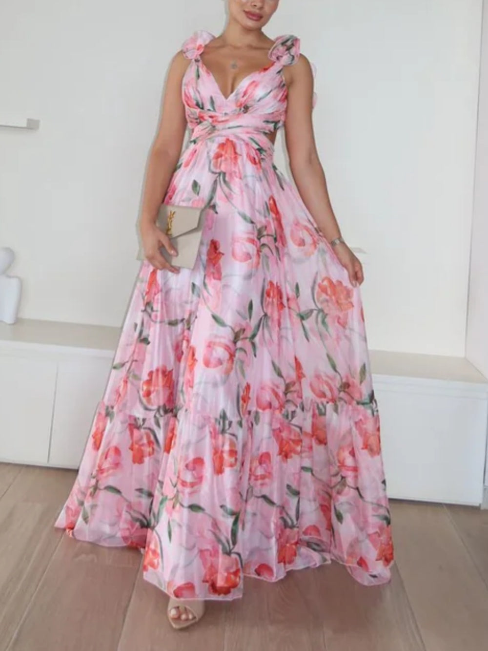 Rochie maxi imprimată fără spate