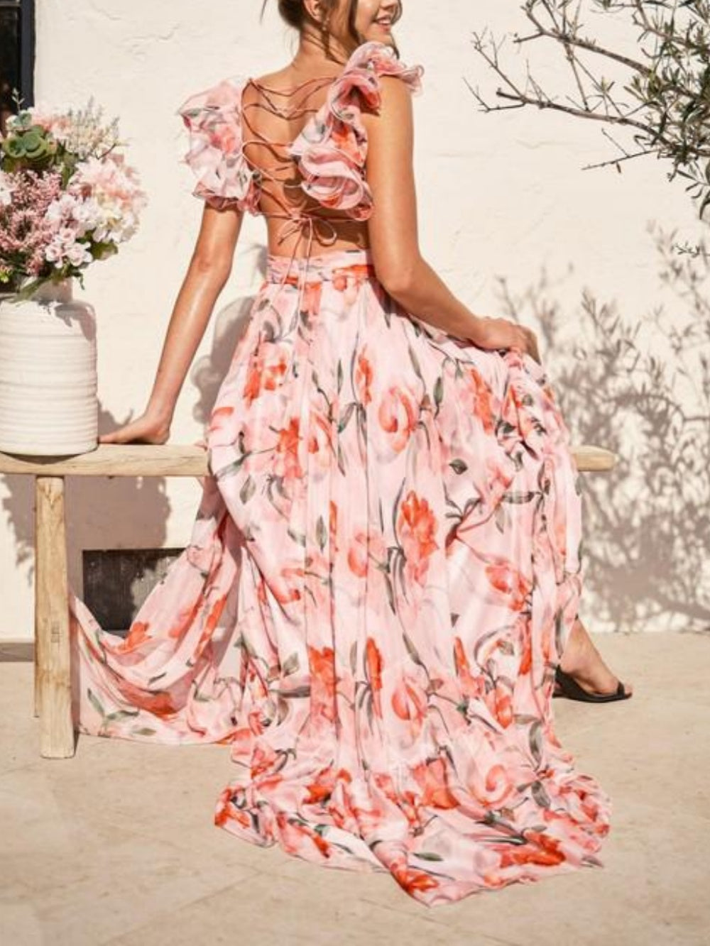Rochie maxi imprimată fără spate