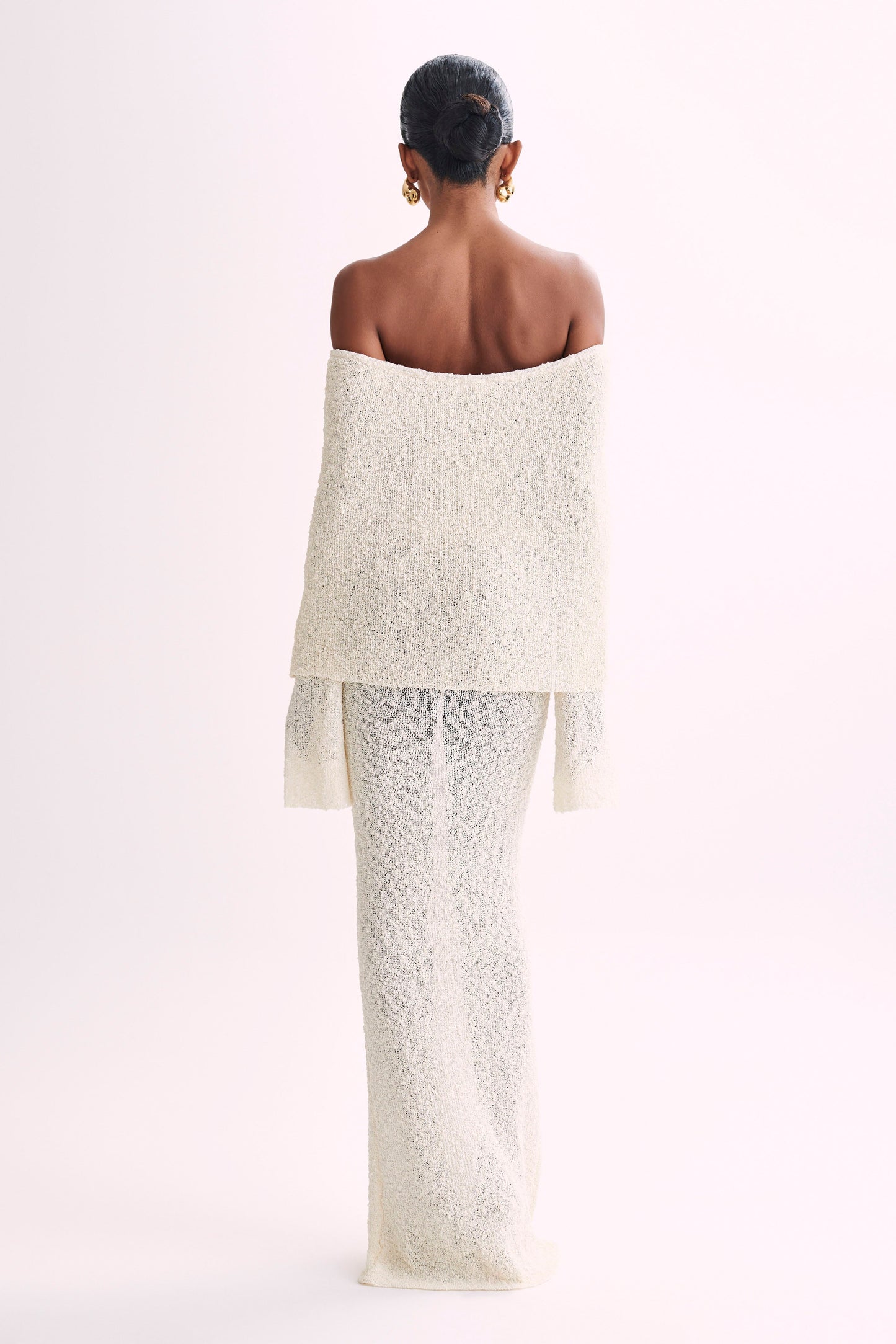 Marissa | Rochie Maxi Off-Shoulder din Bouclé – Ivory