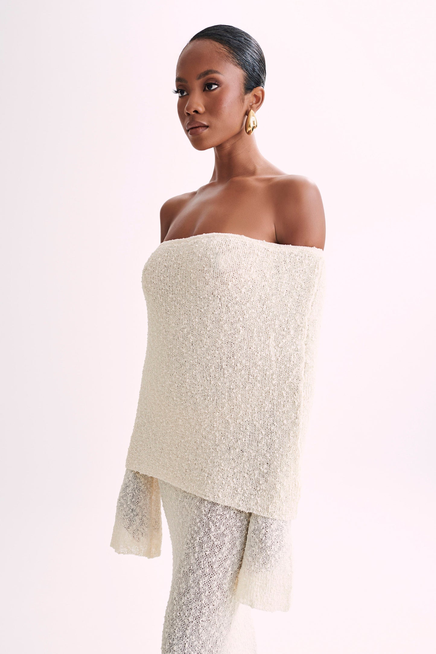 Marissa | Rochie Maxi Off-Shoulder din Bouclé – Ivory