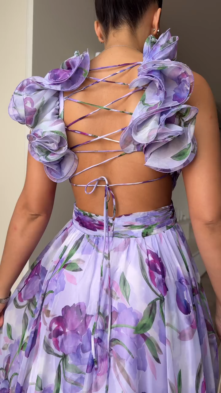 Rochie maxi imprimată fără spate