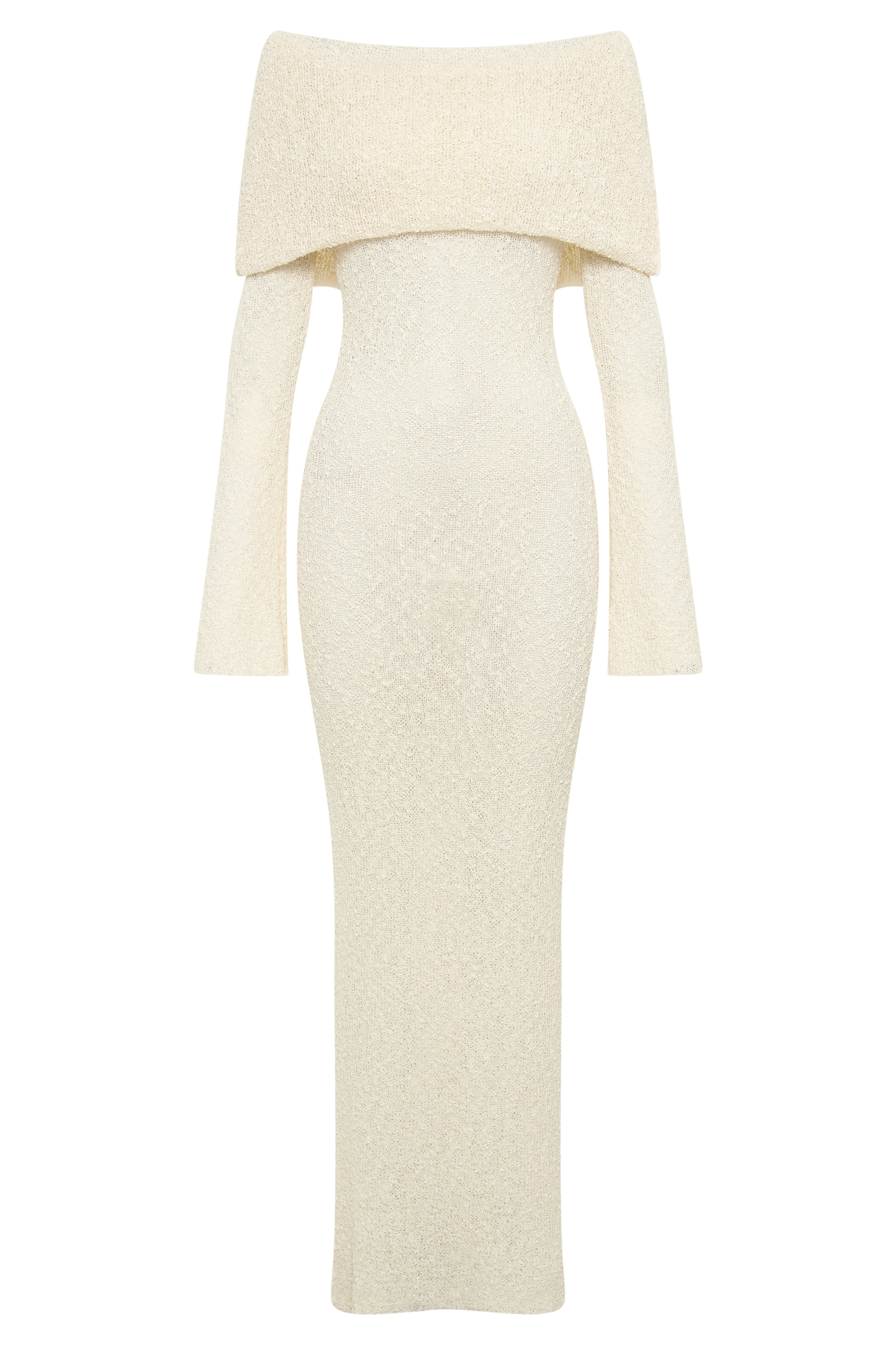 Marissa | Rochie Maxi Off-Shoulder din Bouclé – Ivory