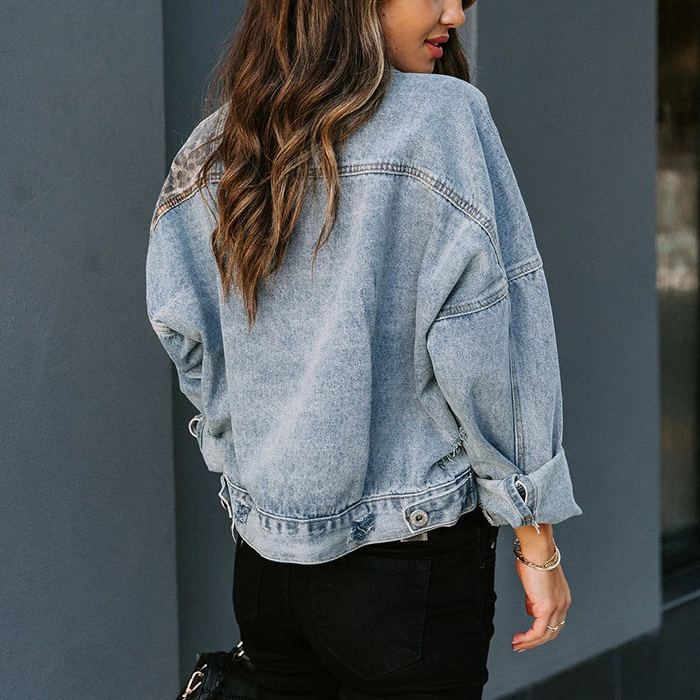 Patchwork | Jachetă din denim cu imprimeu de leopard