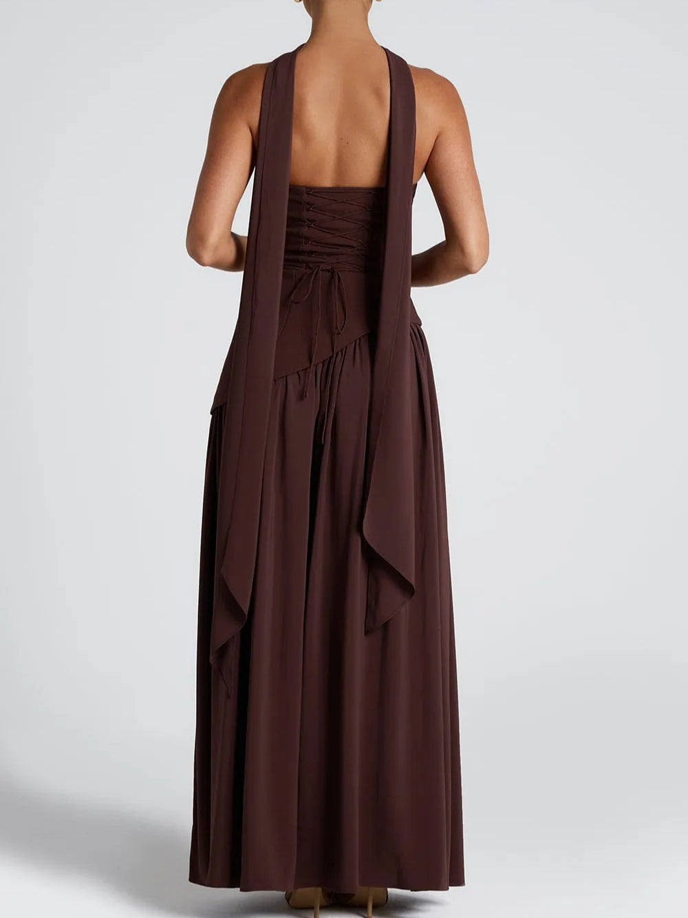 Rochie Maxi Fără Bretele cu Fendă și Panglică
