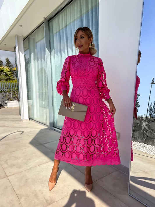 Elaina | Rochie midi elegantă cu detalii din dantelă