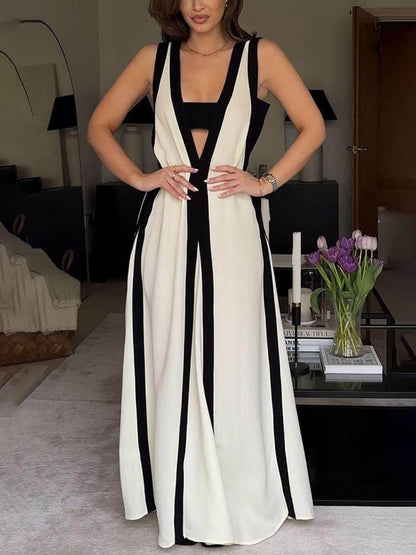 Rochie Maxi A-Line Reversibilă cu Blocuri de Culoare