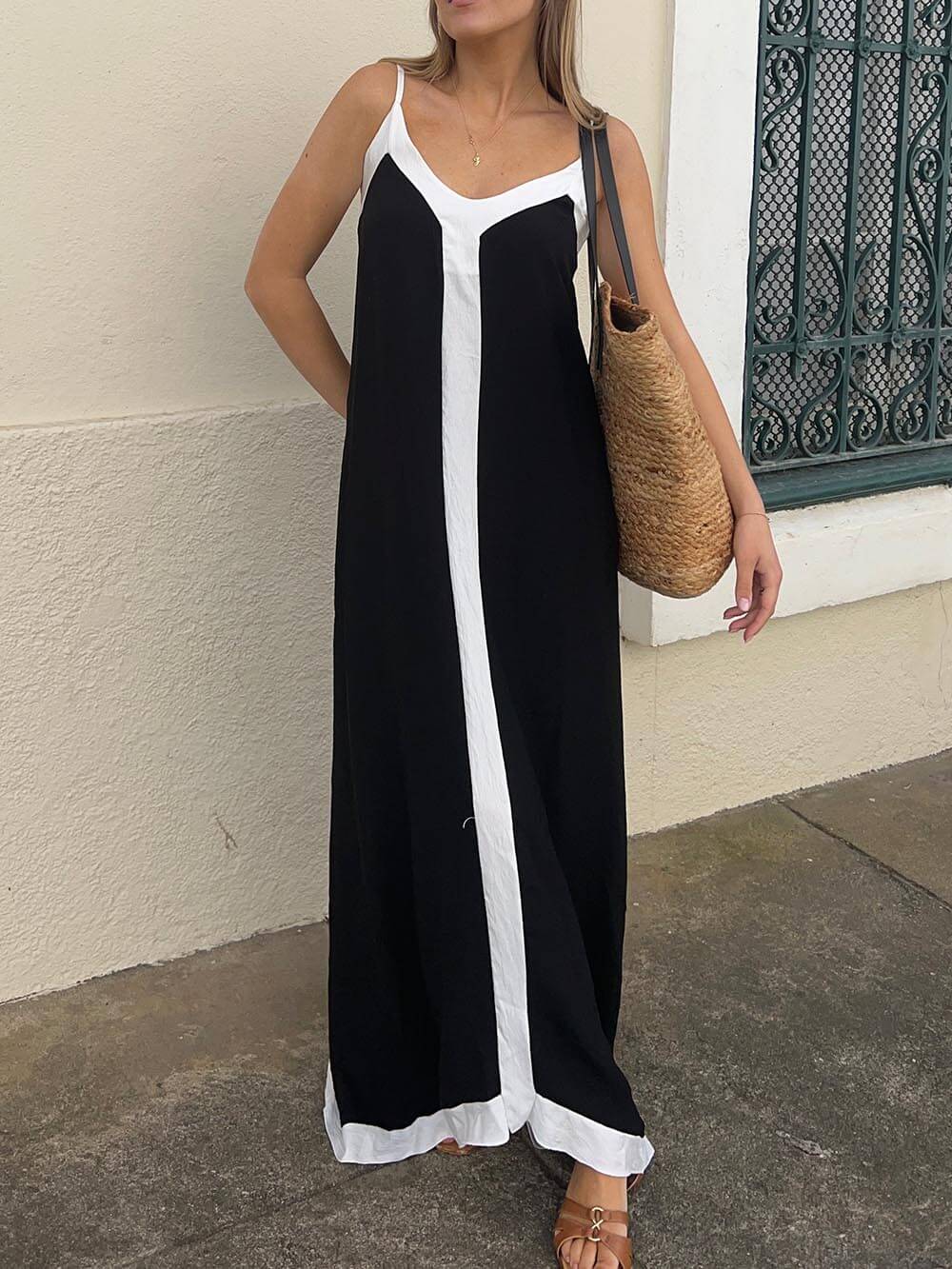 Rochie Midi cu Bretele Colorblock Lavechic