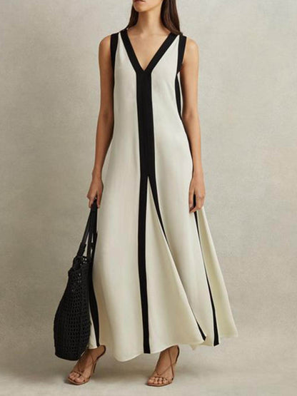 Rochie Maxi A-Line Reversibilă cu Blocuri de Culoare