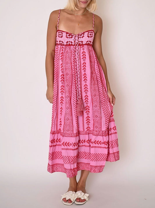 Rochie Midi Brodată Roz