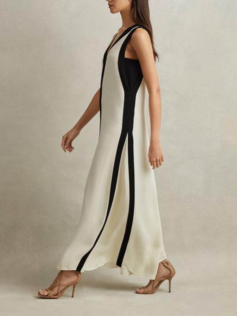 Rochie Maxi A-Line Reversibilă cu Blocuri de Culoare