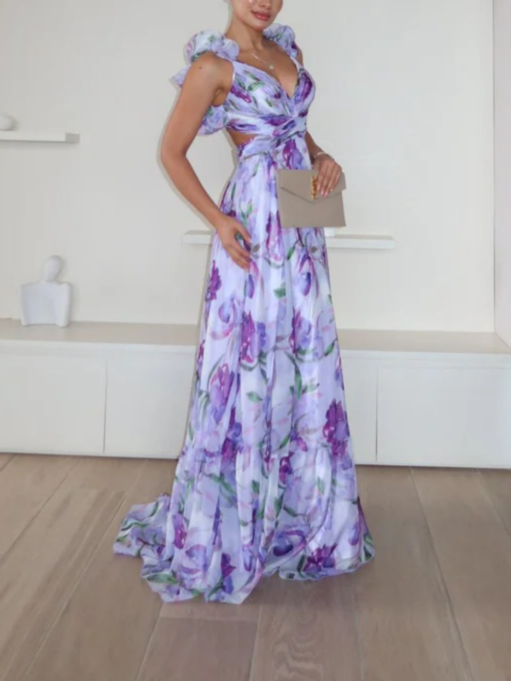 Rochie maxi imprimată fără spate