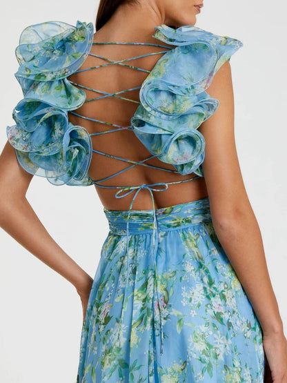 Rochie maxi imprimată fără spate