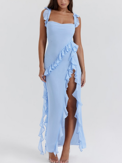 Rochie maxi cu volane albastre
