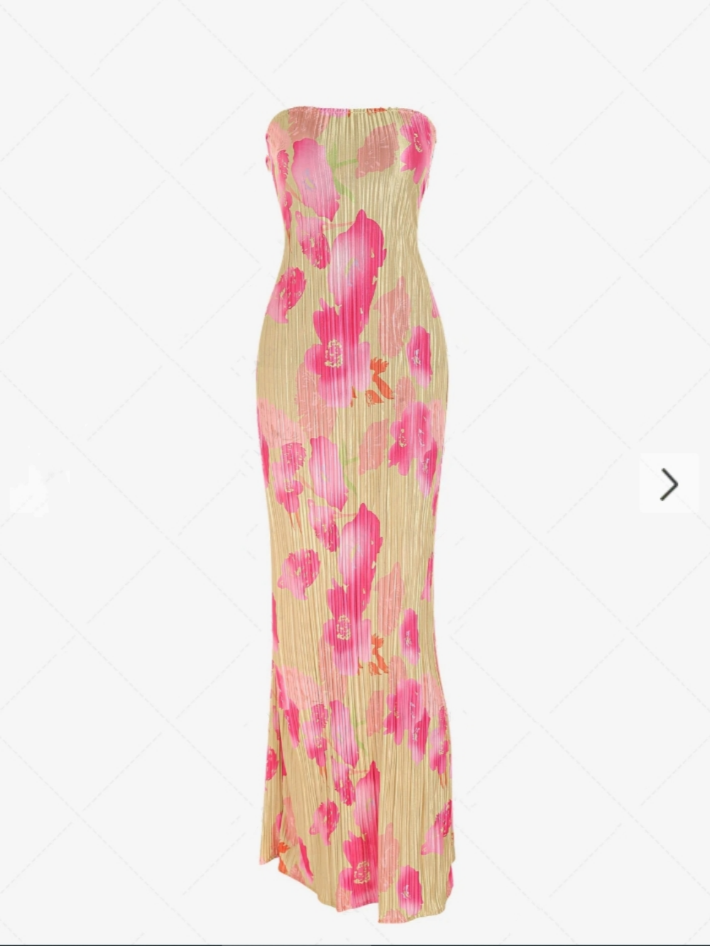 Rochie Maxi Tub cu Imprimare Florală Abstractă, cu Spate Deschis și Fără Bretele