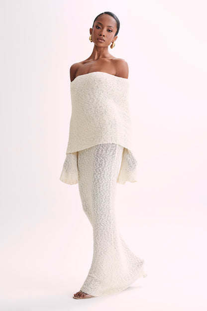 Marissa | Rochie Maxi Off-Shoulder din Bouclé – Ivory