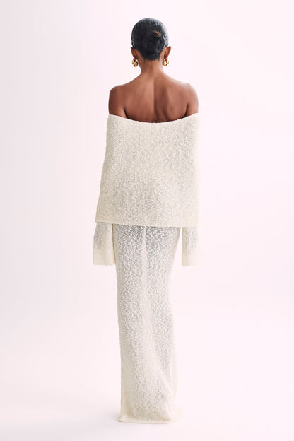 Marissa | Rochie Maxi Off-Shoulder din Bouclé – Ivory