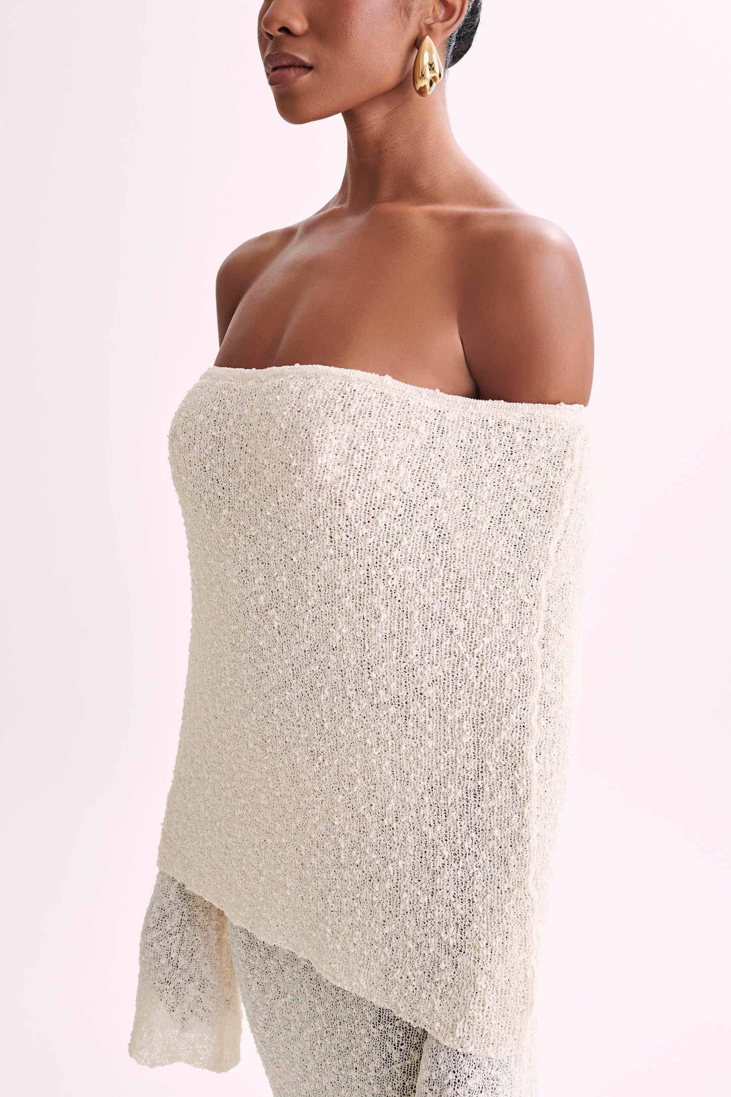 Marissa | Rochie Maxi Off-Shoulder din Bouclé – Ivory