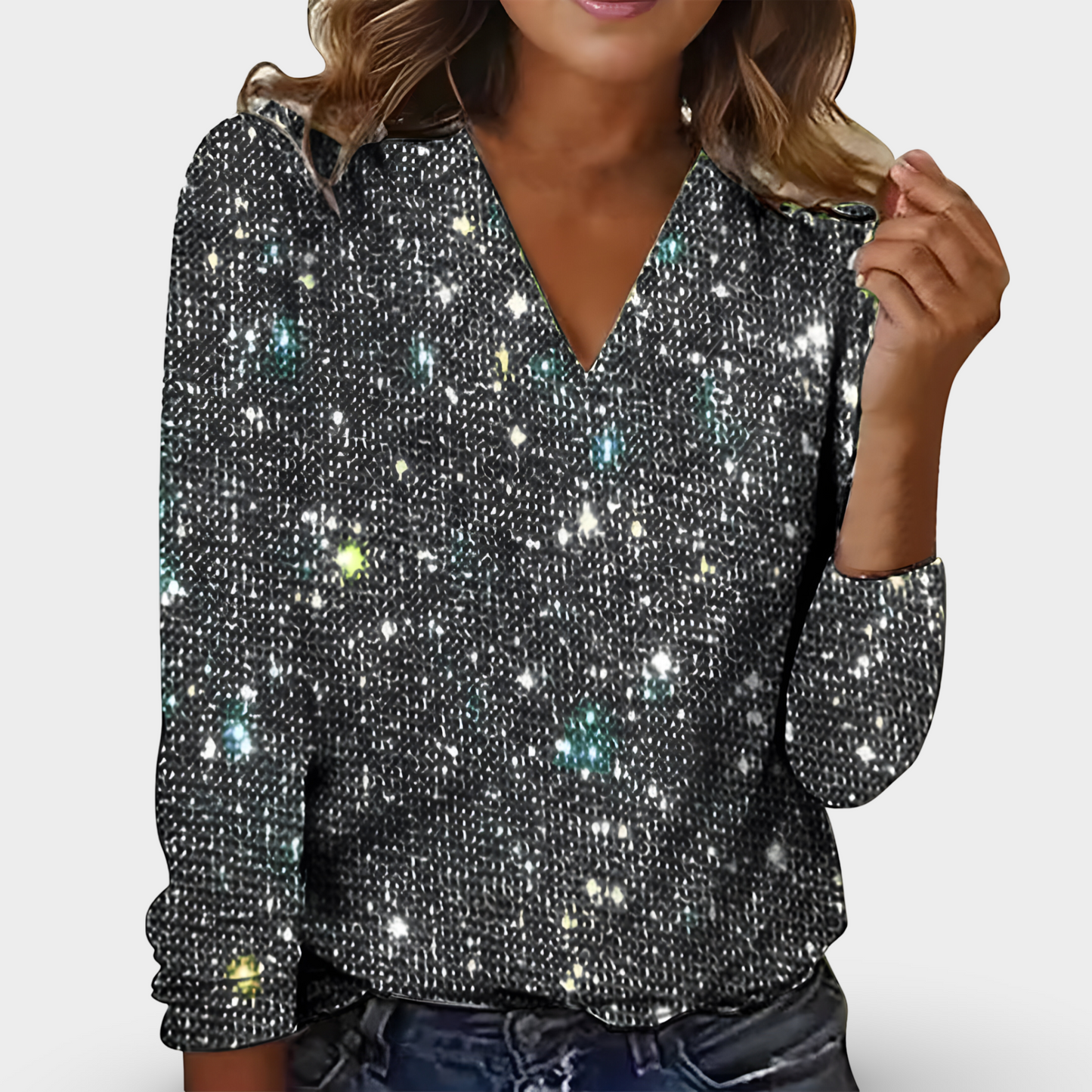 Amoria | Claudia Chic Glittering V-Neck Diamond Blouse