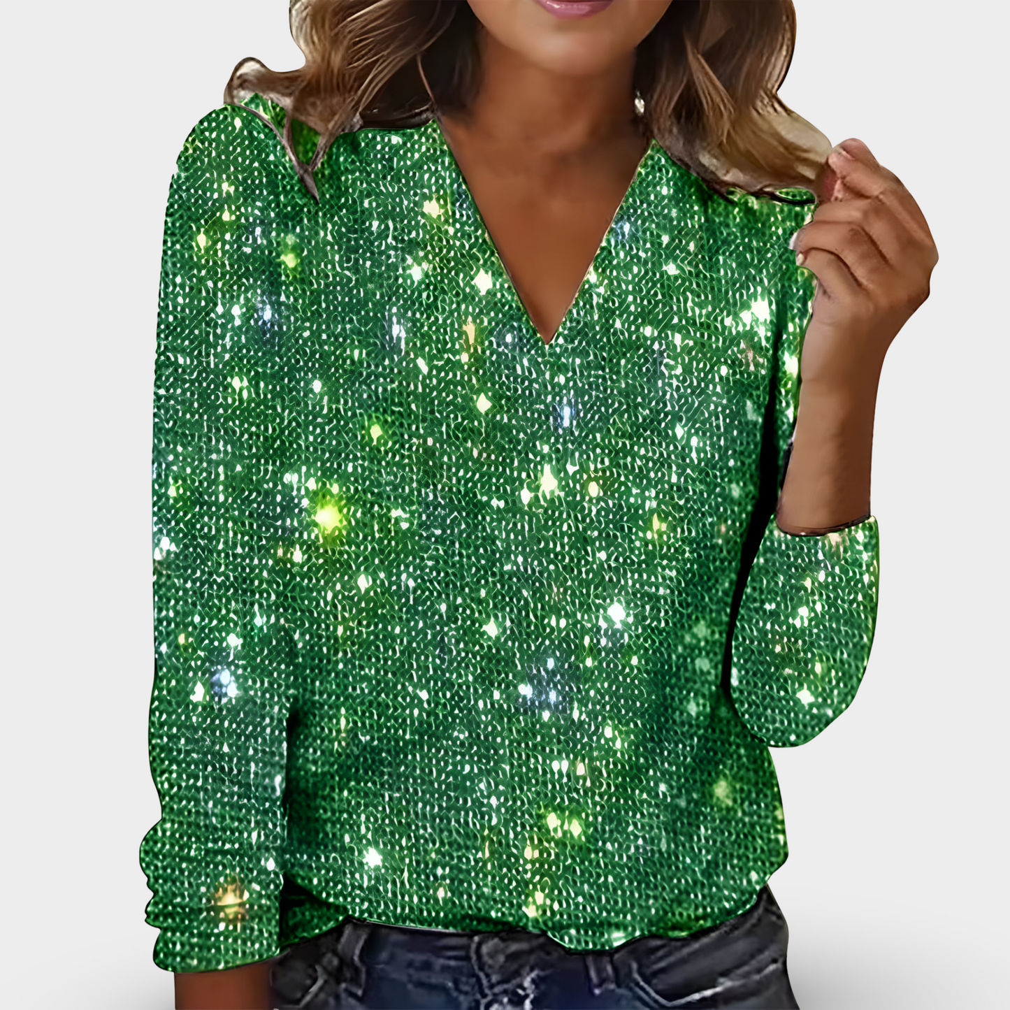 Amoria | Claudia Chic Glittering V-Neck Diamond Blouse