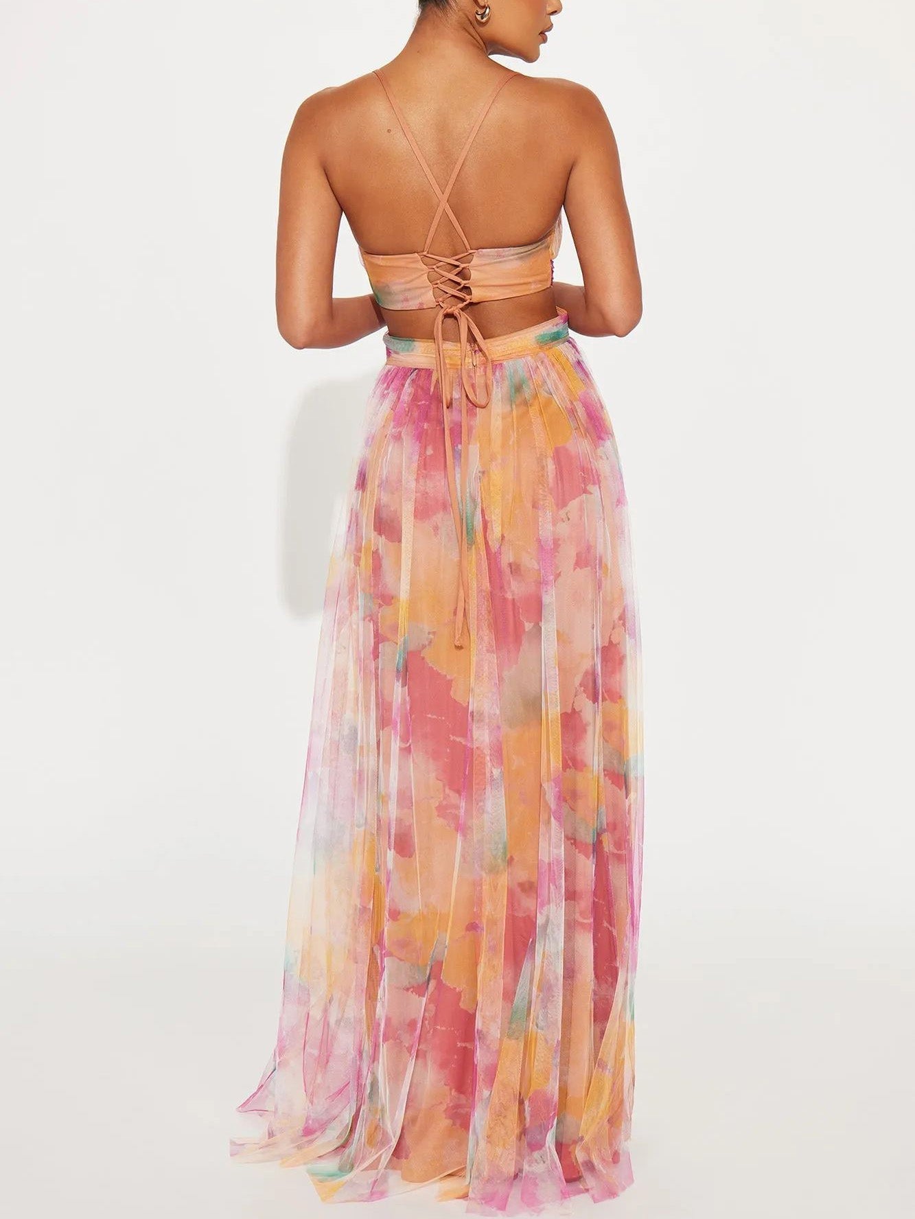 Rochie Maxi A-Line cu Imprimare Florală Pictată Elegantă