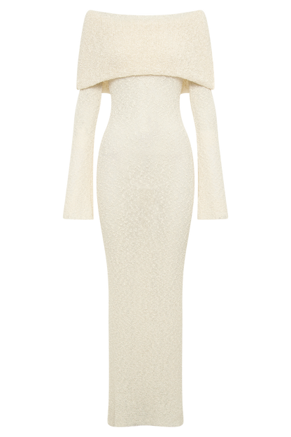 Marissa | Rochie Maxi Off-Shoulder din Bouclé – Ivory