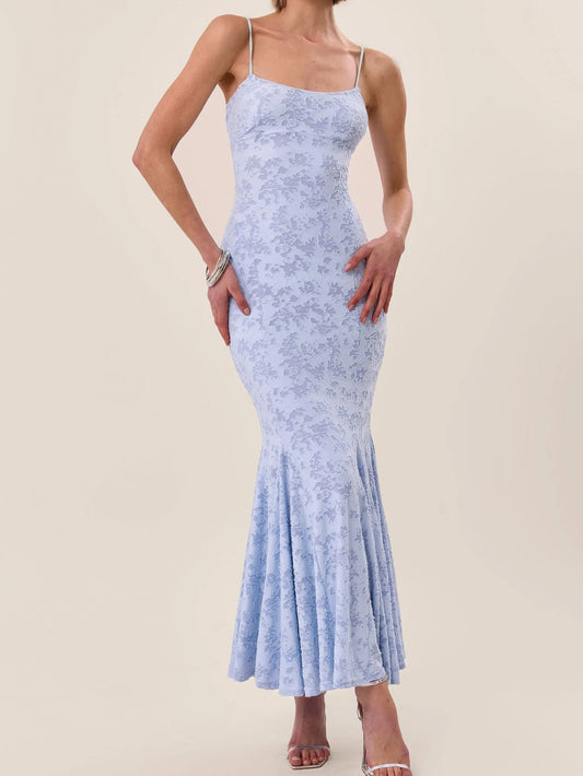 Rochie jacquard cu bretele și spate legat