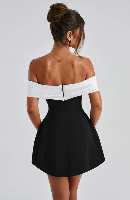 Noelle | Rochie Mini - Neagră/Albă
