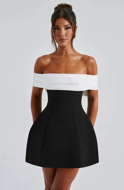 Noelle | Rochie Mini - Neagră/Albă