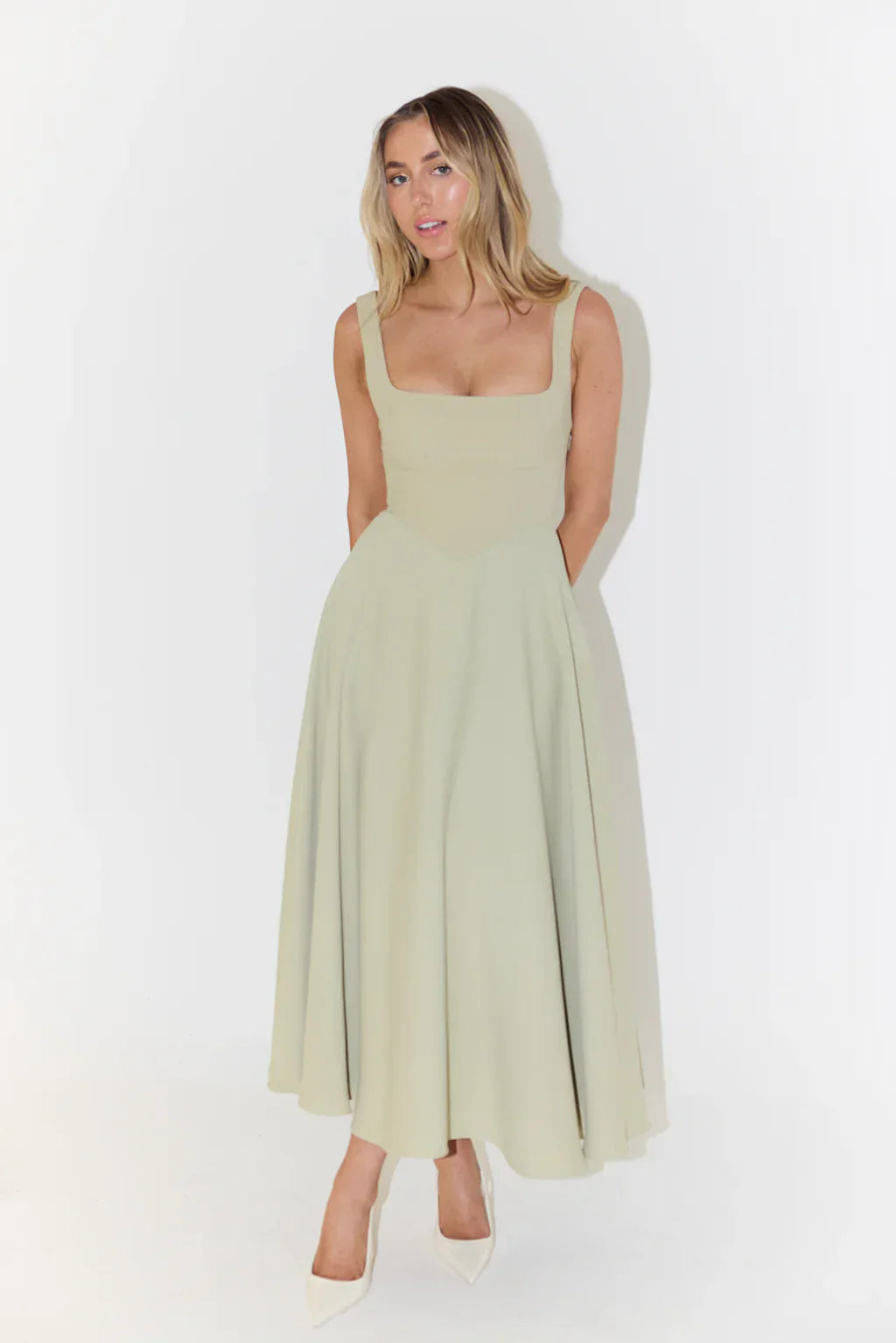 Melanie | Rochie Midi cu Talie Înaltă